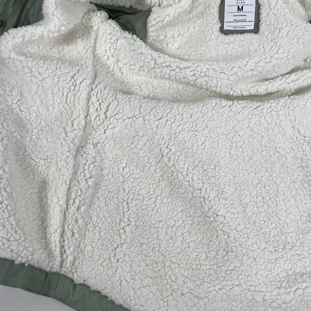 Gap Kids Jacket Youth Medium 8 Green Hooded ColdControl‎ Sherpa Utility Parka